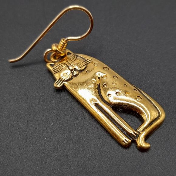 Laurel Burch Siamese Cat Earrings Gold Plated Vintage 1980s Signed Dangle - Picture 4 of 10